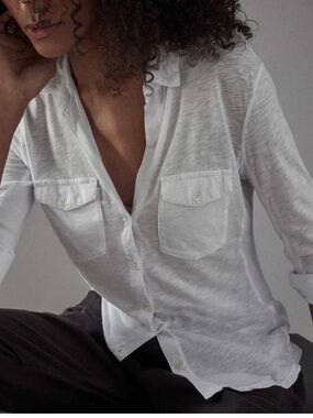 James Perse White Slub Button-Down Shirt